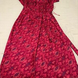 Ralph Lauren Red and Blue Patterned Midi Dress